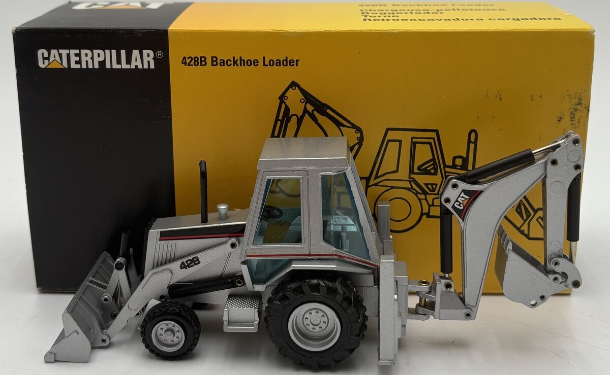 NZG 2851 1:50 Caterpillar 428 Backhoe Loader – Silver Edition LN/Box