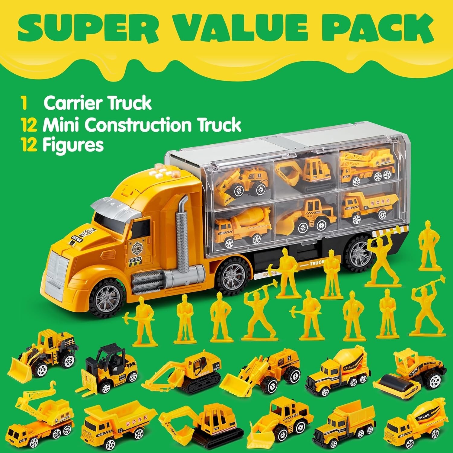 Realistic 25-in-1 Construction Toy Set with Trucks & Worker Figures for Boys