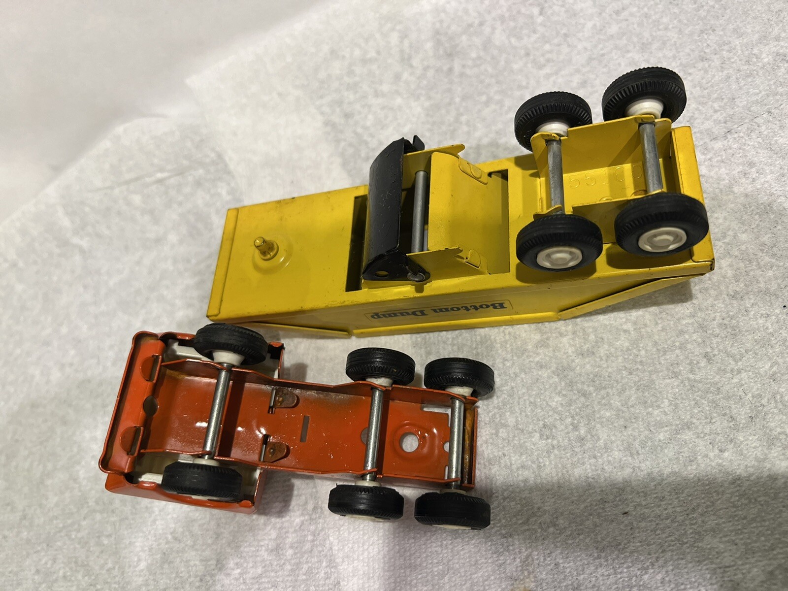 Vintage Metal Orange Tonka Truck With Bottom Dump trailer