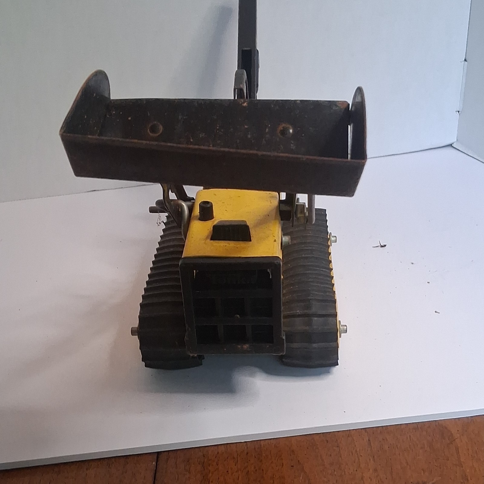 Vintage Diecast Tracked Loader Yellow/Black Front Bucket Backhoe