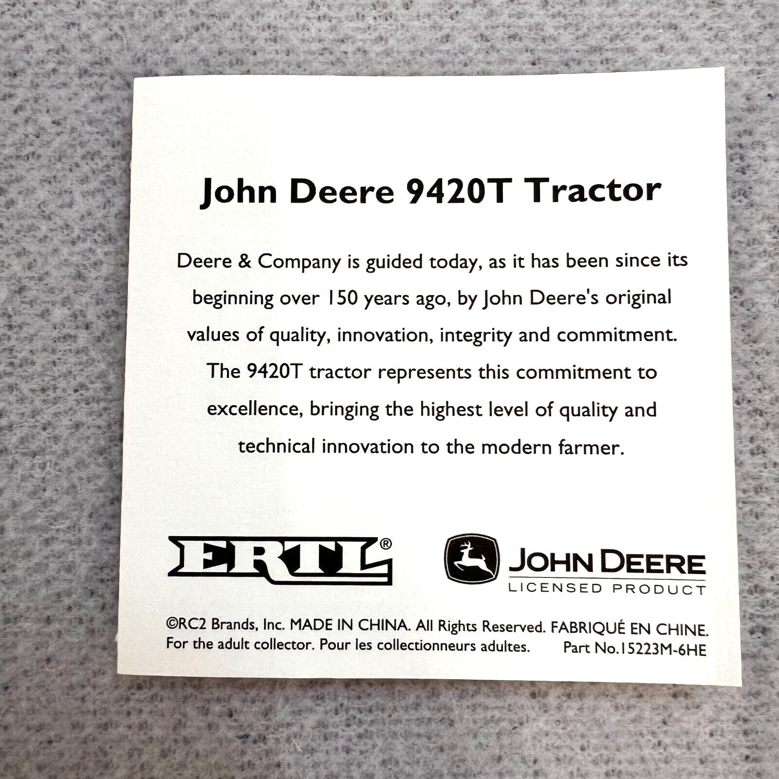Promo ERTL John Deere Tractor #9420T Size 4 Rewards [02]