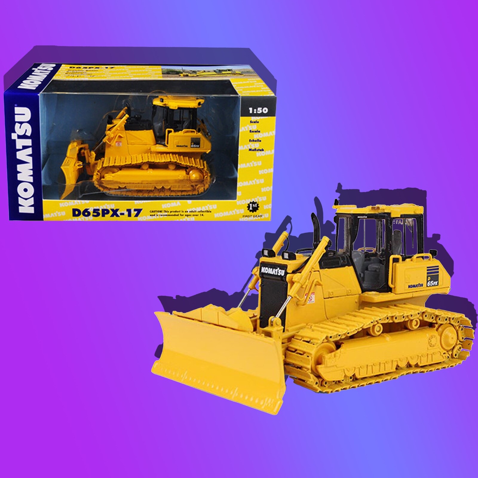 Komatsu D65PX-17 Dozer with Hitch 1/50 Diecast Model by First Gear