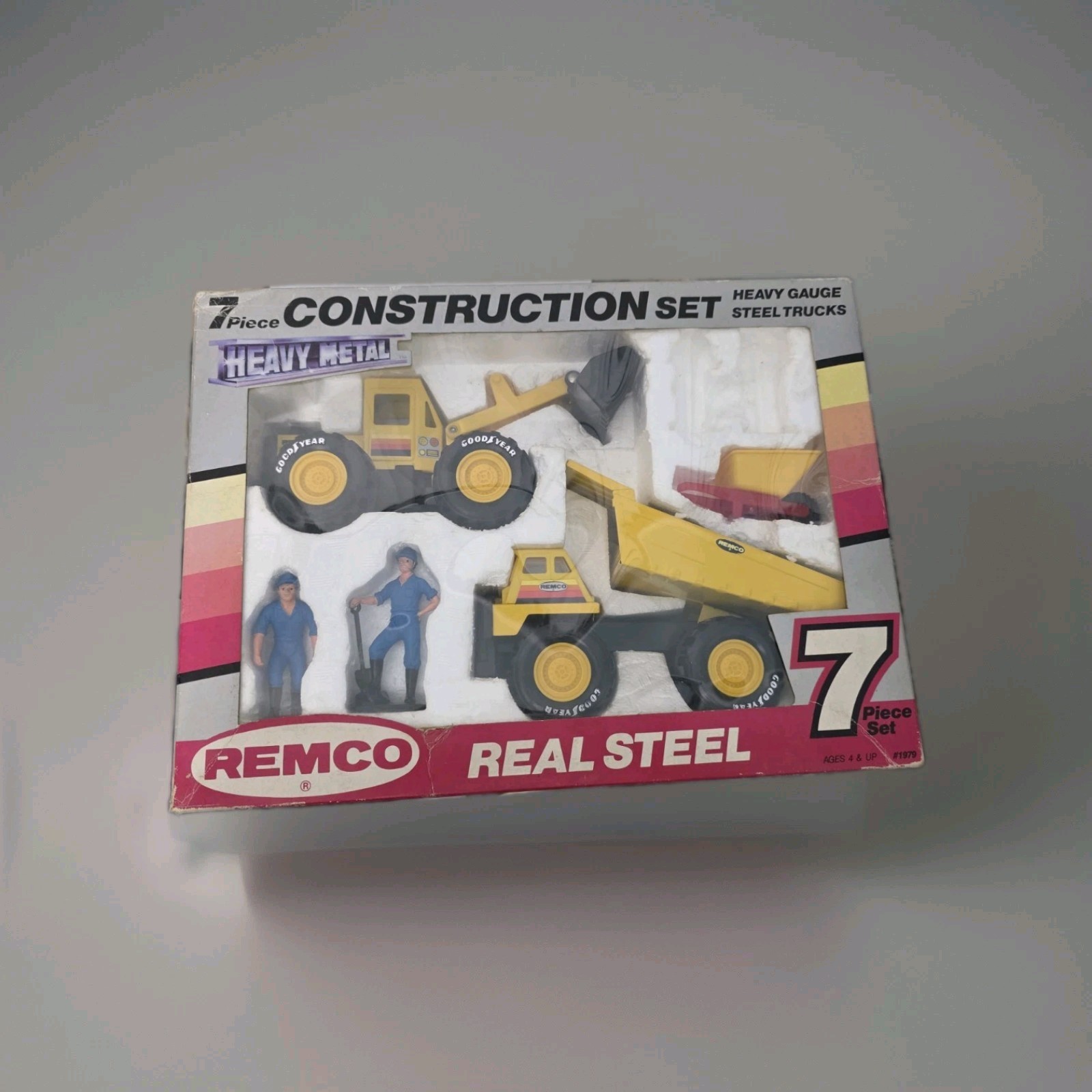 Remco 7 Piece Heavy Metal Road Construction Set – Pressed Steel – Missing Signs
