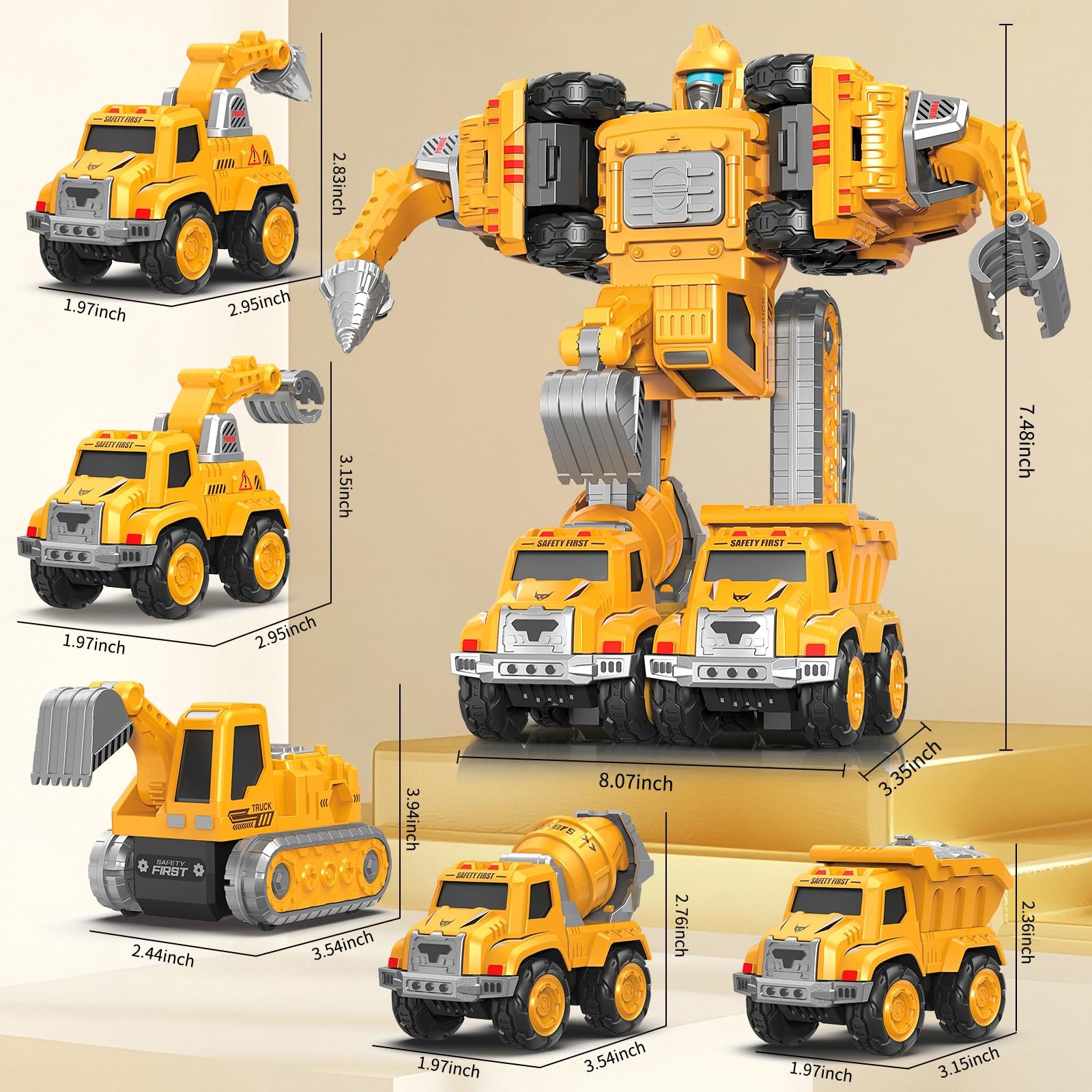 Toys for 3 4 5 6 Year Old Boys– 5-in-1 Detachable Construction Vehicles Set–T…