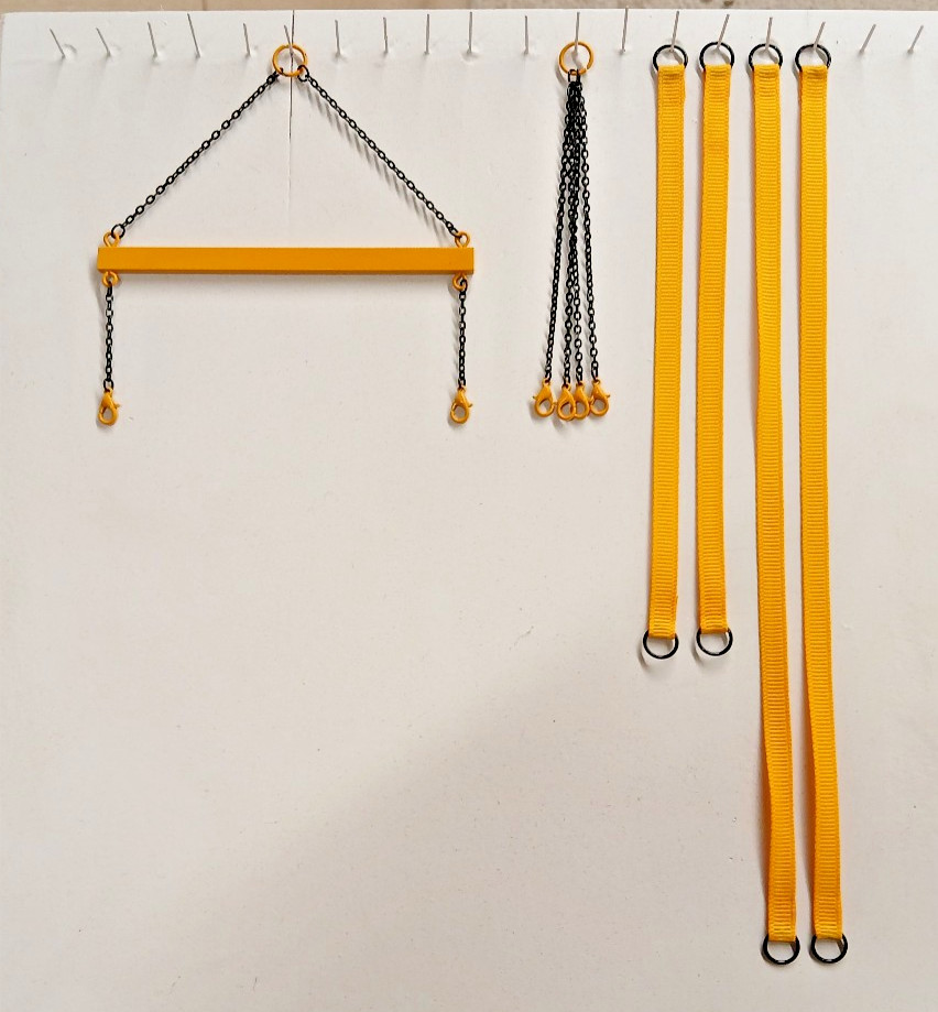 4″ Brass Spreader Bar, Straps & 4 Leg Sling. Authentic Liebherr Yellow 1/50th