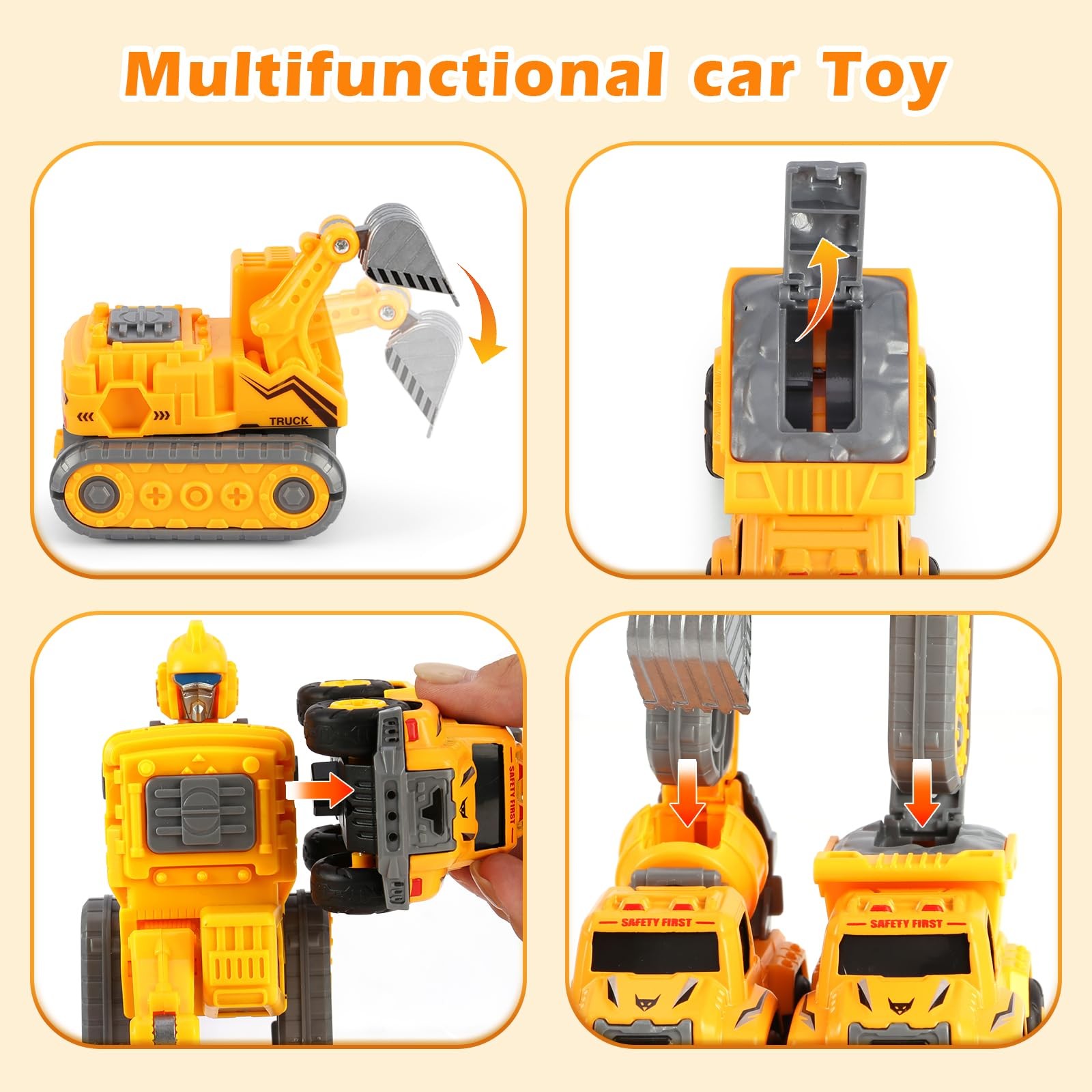 Toys for 3 4 5 6 Year Old Boys– 5-in-1 Detachable Construction Vehicles Set–T…