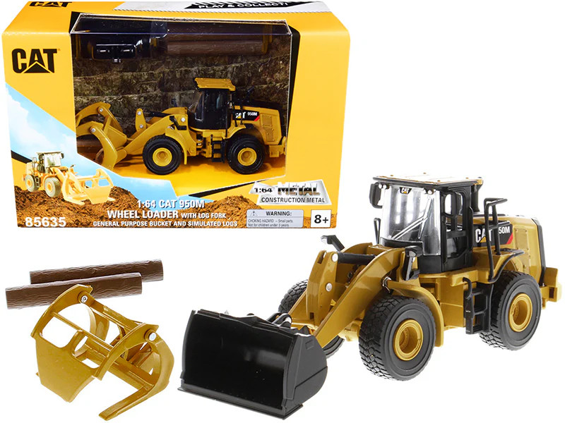 CAT Caterpillar 950M Wheel Loader with Bucket and Log Fork with Two Log Poles “P