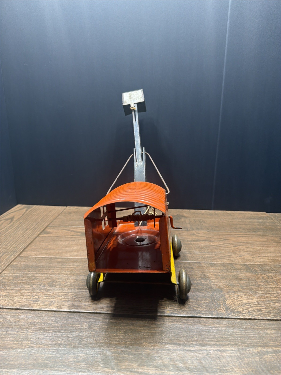 Vintage Clipper Pressed Steel Steam Shovel Crane Toy – Orange & Yellow Tin Litho