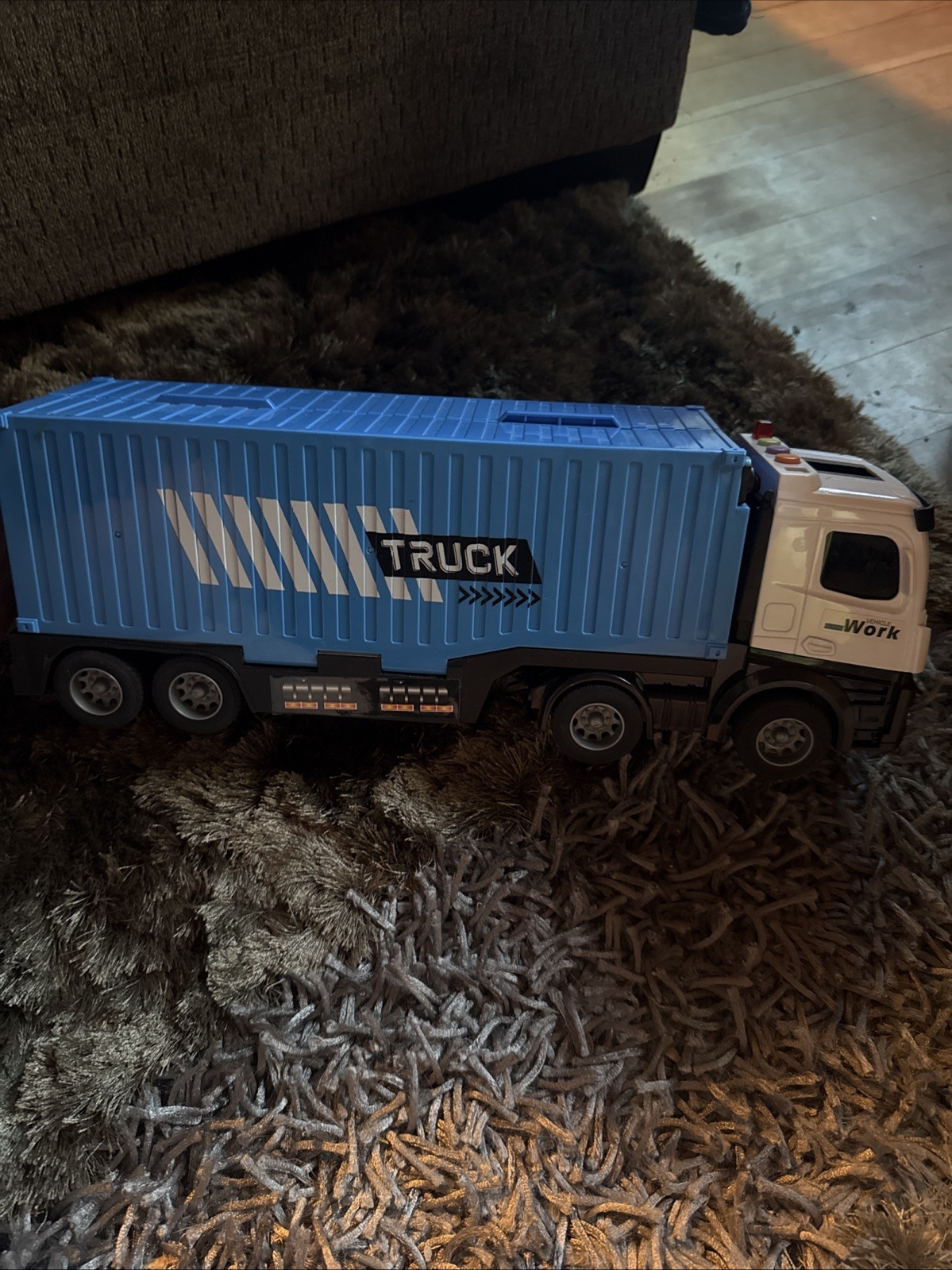 Toy Semi Truck, White And Blue, Missing Screw to Attach Ramp Piece