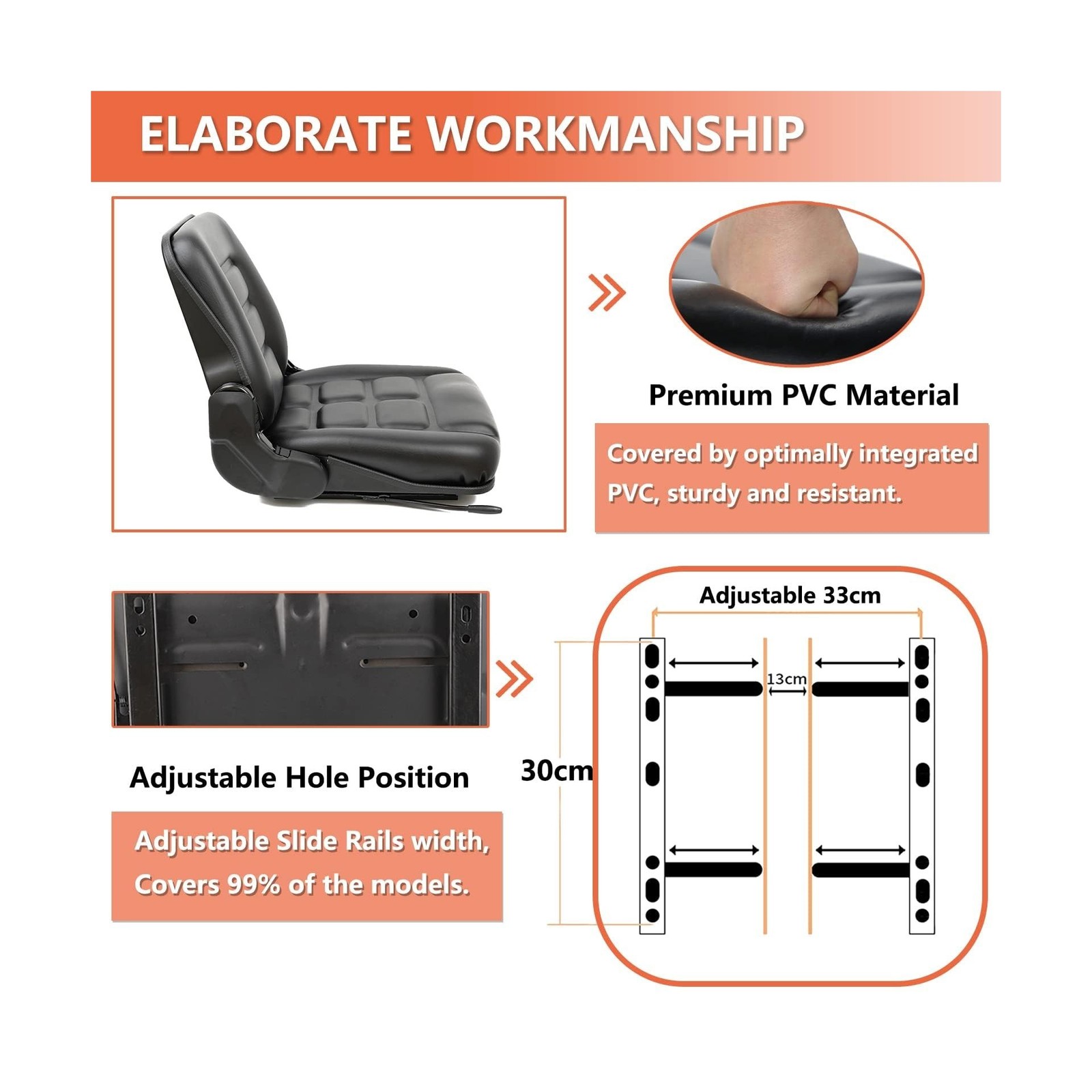 Universal Forklift Seat, Tractor Seat with Adjustable Angle Back,Micro Switch…