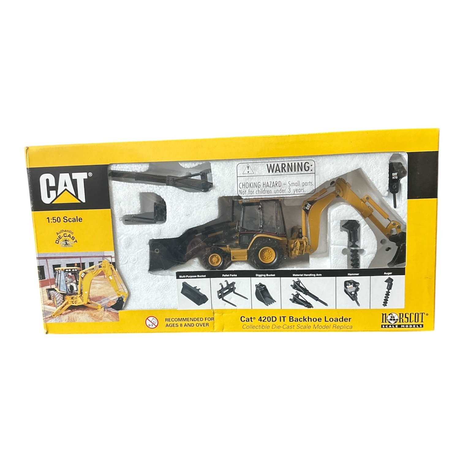 Toy Is New, Box Terrible Condition – CAT 420D IT Backhoe Loader 1:50