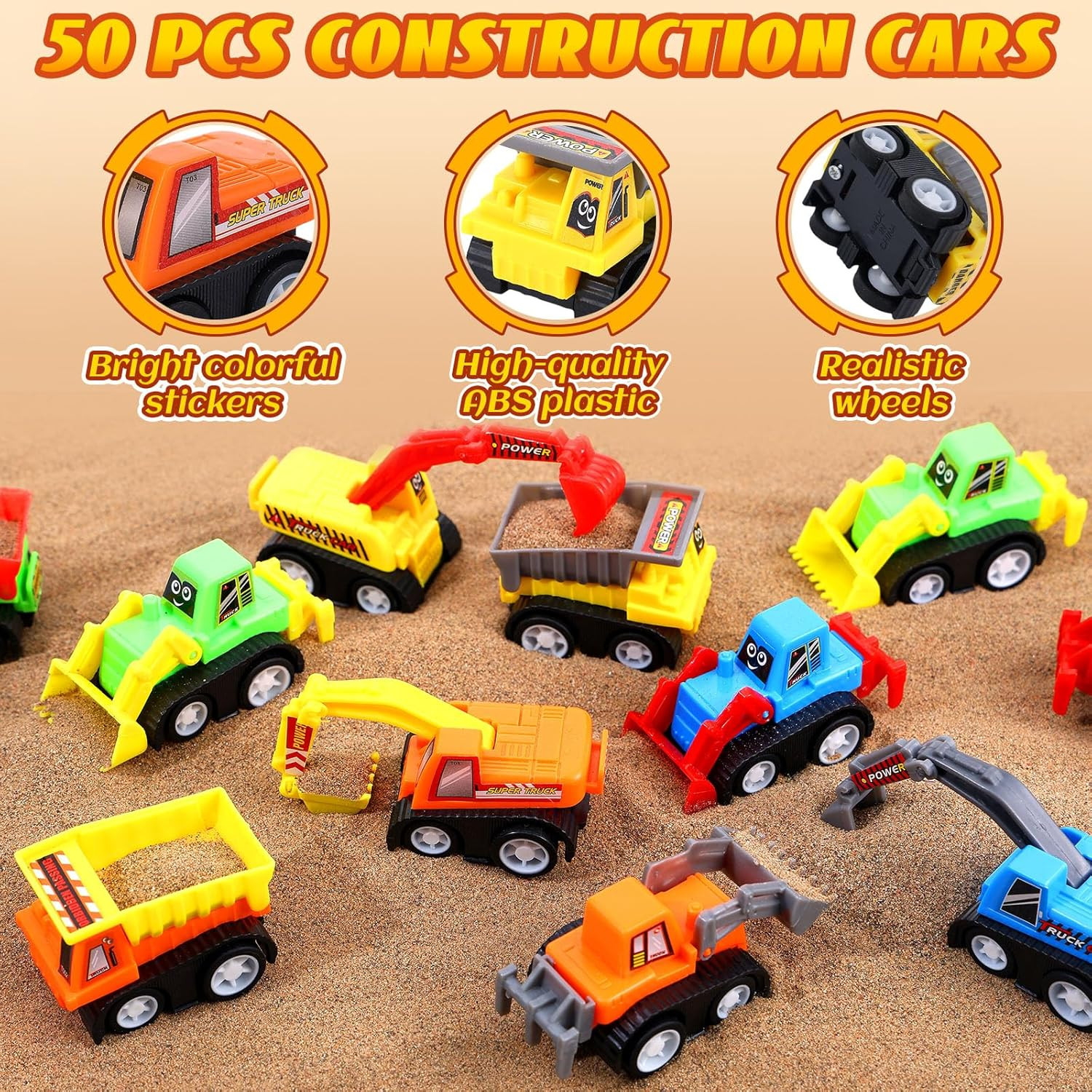 Mini Construction Car Toys Pull Back Vehicles Excavator Truck Tractor Kids Party