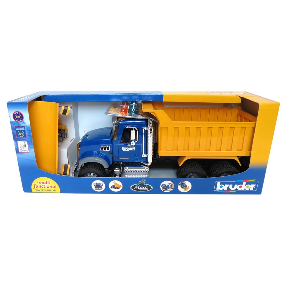 1/16th Bruder Mack Granite Dump Truck with Snow Plow and Flashing Lights 02825