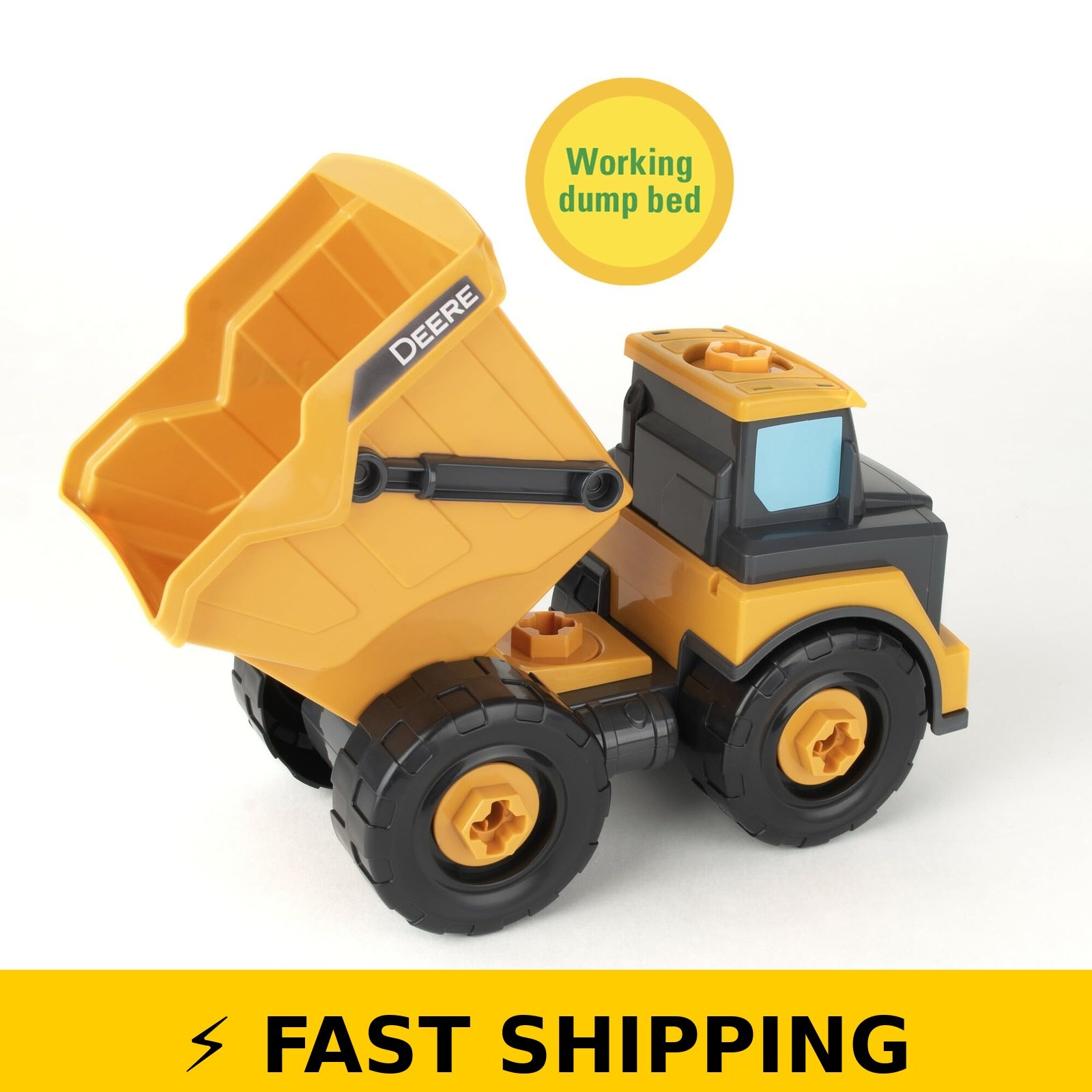 Build-A-Buddy John Deere Dump Truck Toy – STEM Building Toy – Yellow