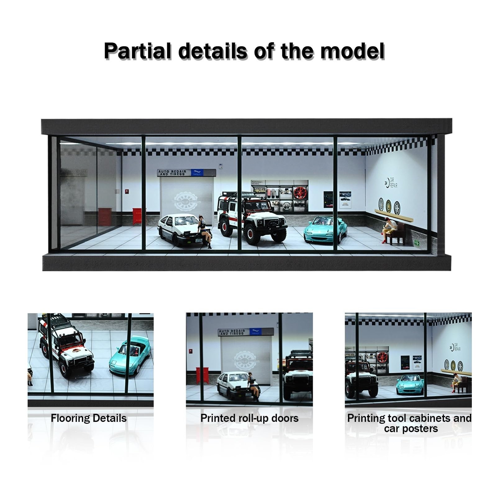 1/43 Scale Diorama Car Garage Model, Fits for 1/43 Die-Cast Model Car LED Lig…