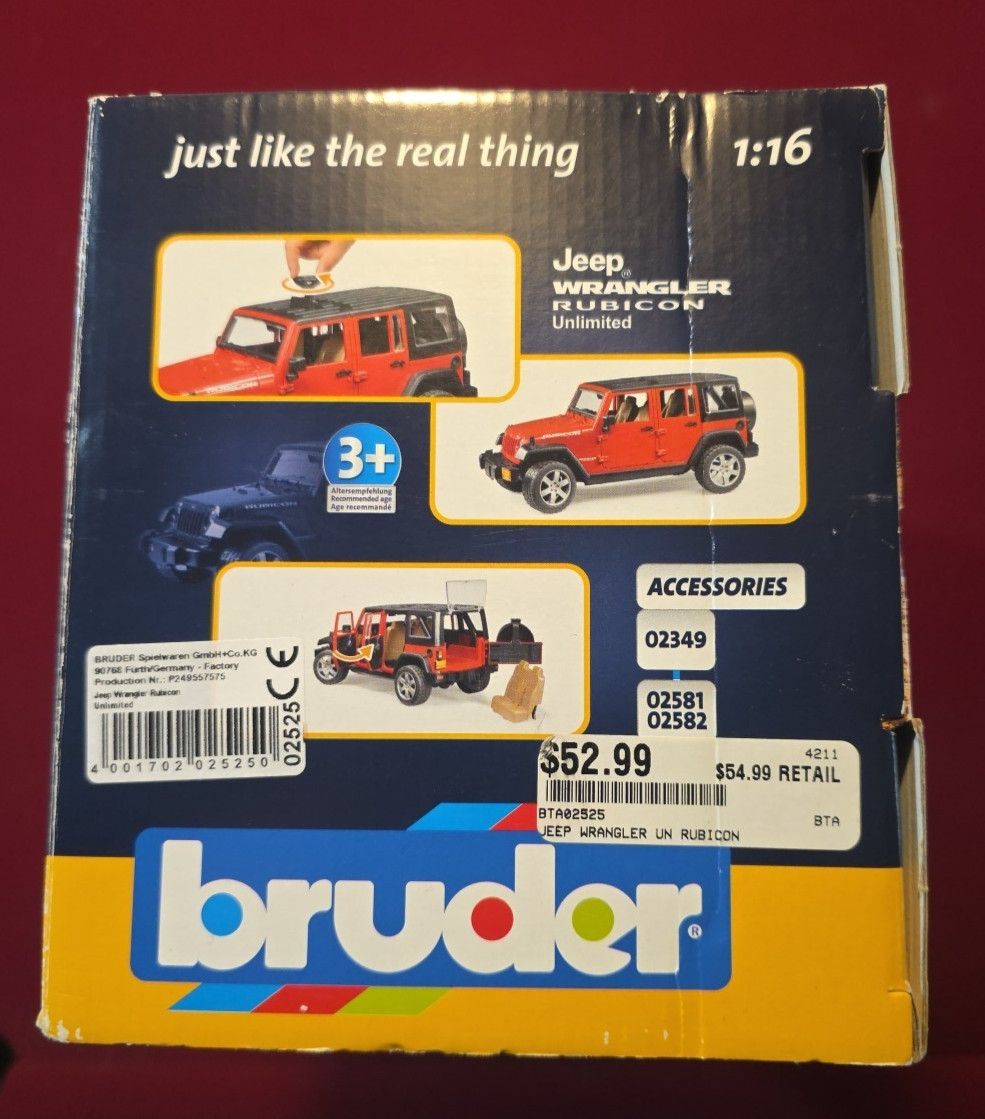 Bruder Realistic Jeep Wrangler Unlimited Rubicon #02525 Toy New