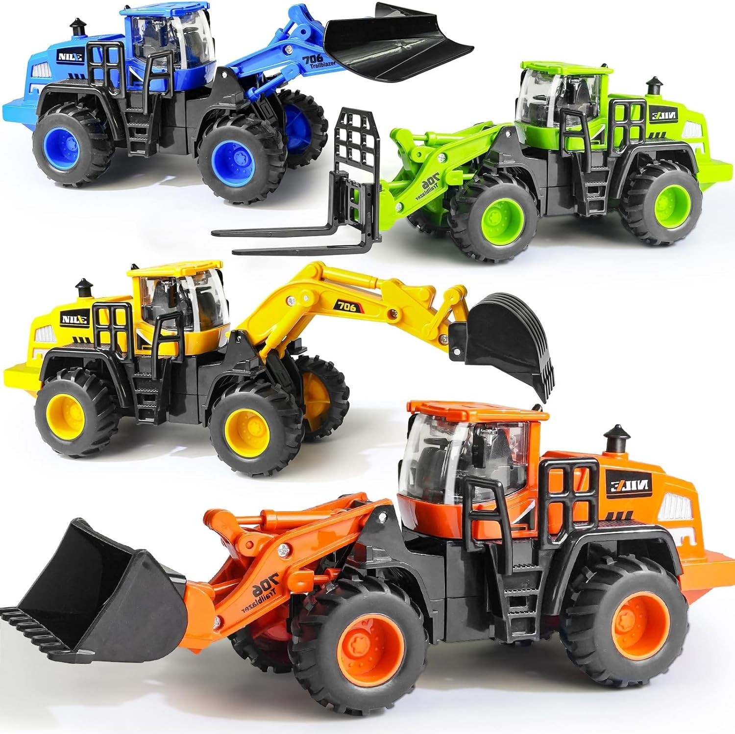 4-Pack Construction Truck Toys Excavator Bulldozer Forklift Friction Powered