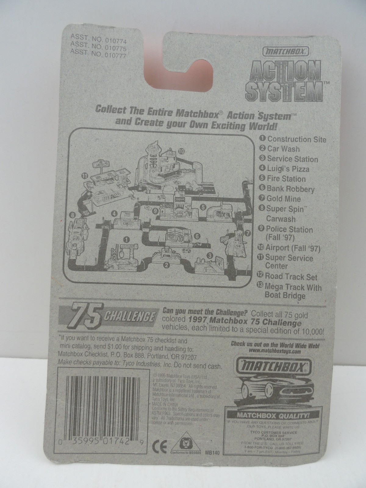 1997 Matchbox #42 Mobile Crane (Orange/Black Boom, Dented Blister)