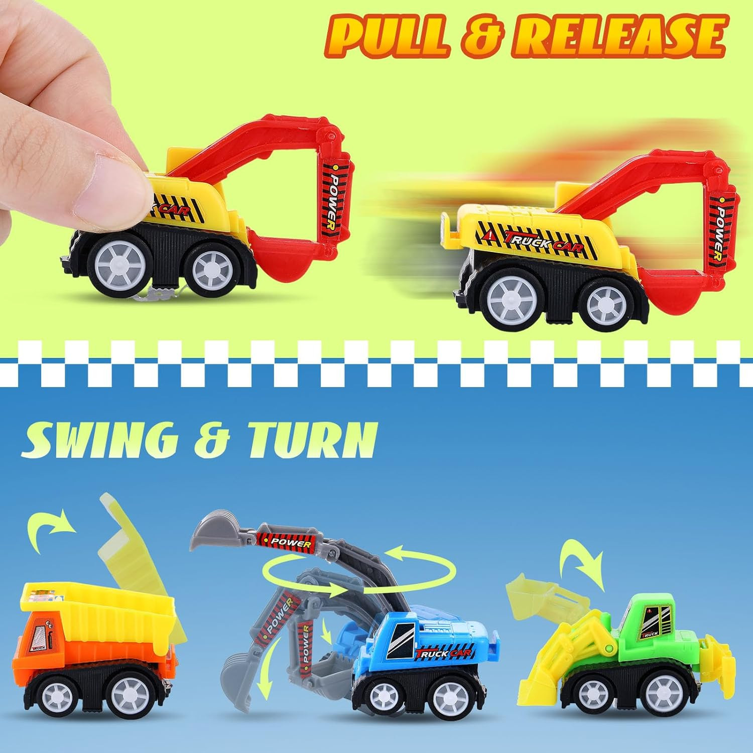 Mini Construction Car Toys Pull Back Vehicles Excavator Truck Tractor Kids Party