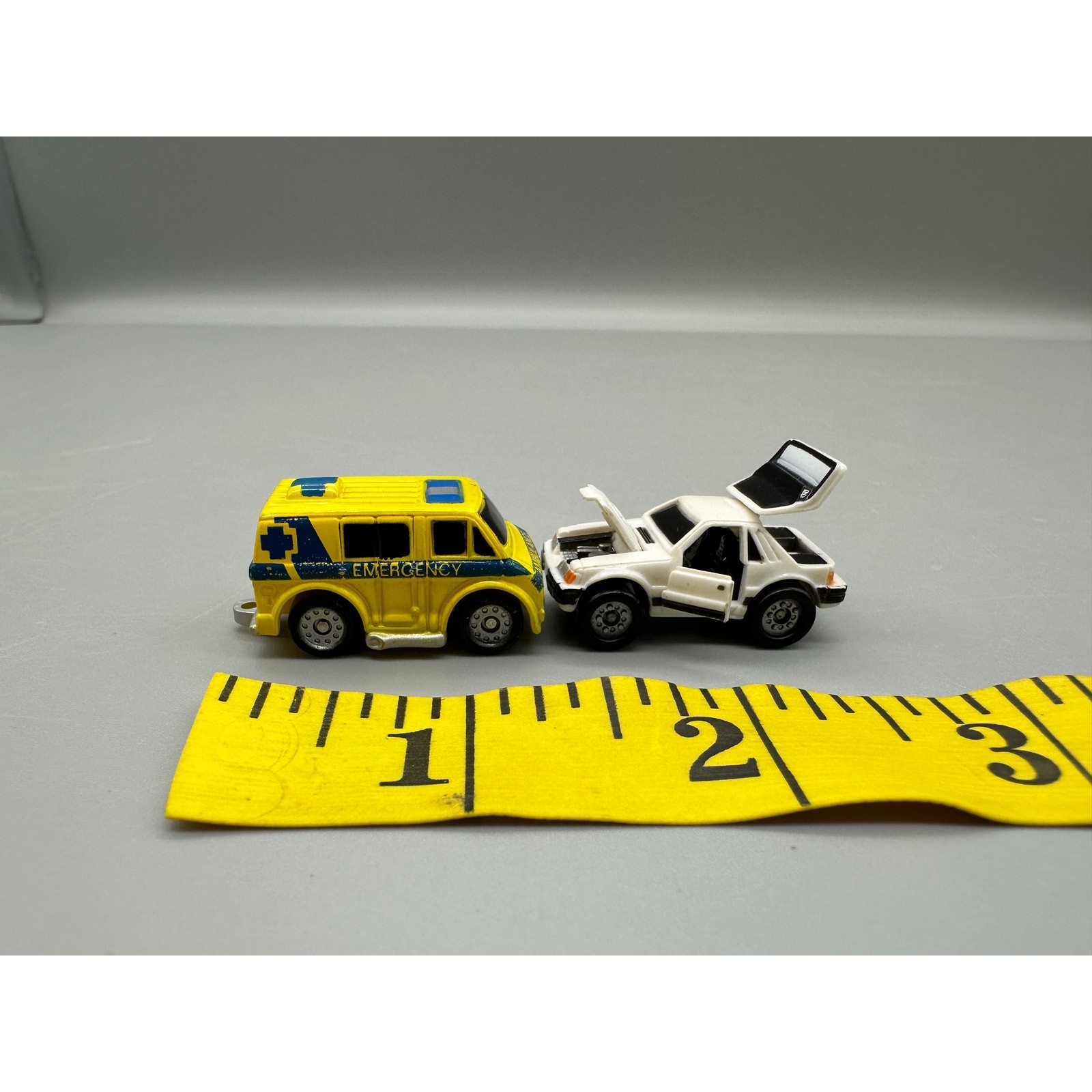 Vintage Galoob Micro Machines 1980s Ford Mustang & Yellow Ambulance Rare