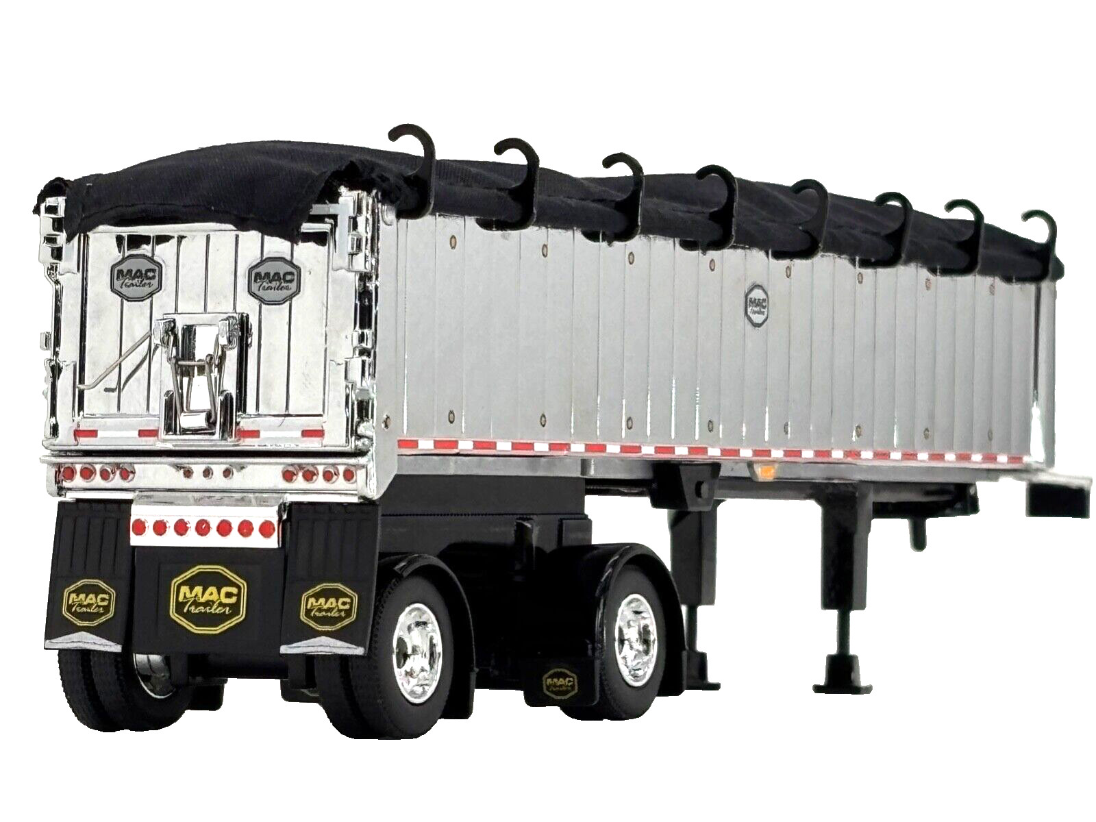 1/64 DCP CHROME/BLACK MAC SPREAD AXLE DUMP TRAILER W/ BLACK TARP