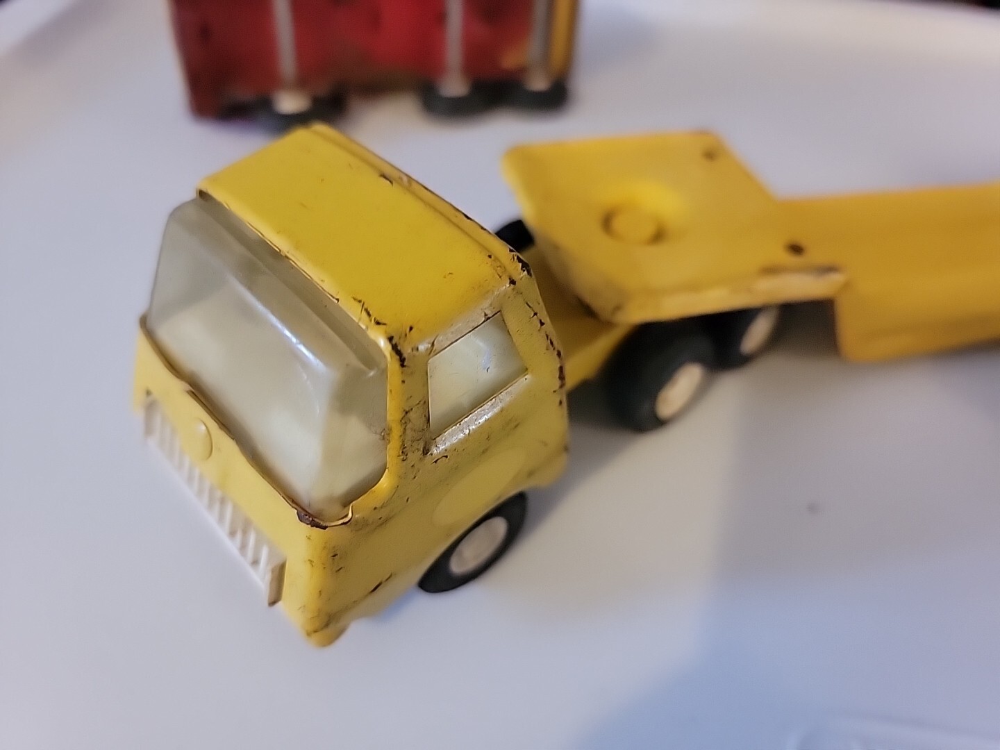 TONKA Vintage Set of Toy Metal Trucks, Cement, Dump,Carrier Bulldozer,Red Yellow