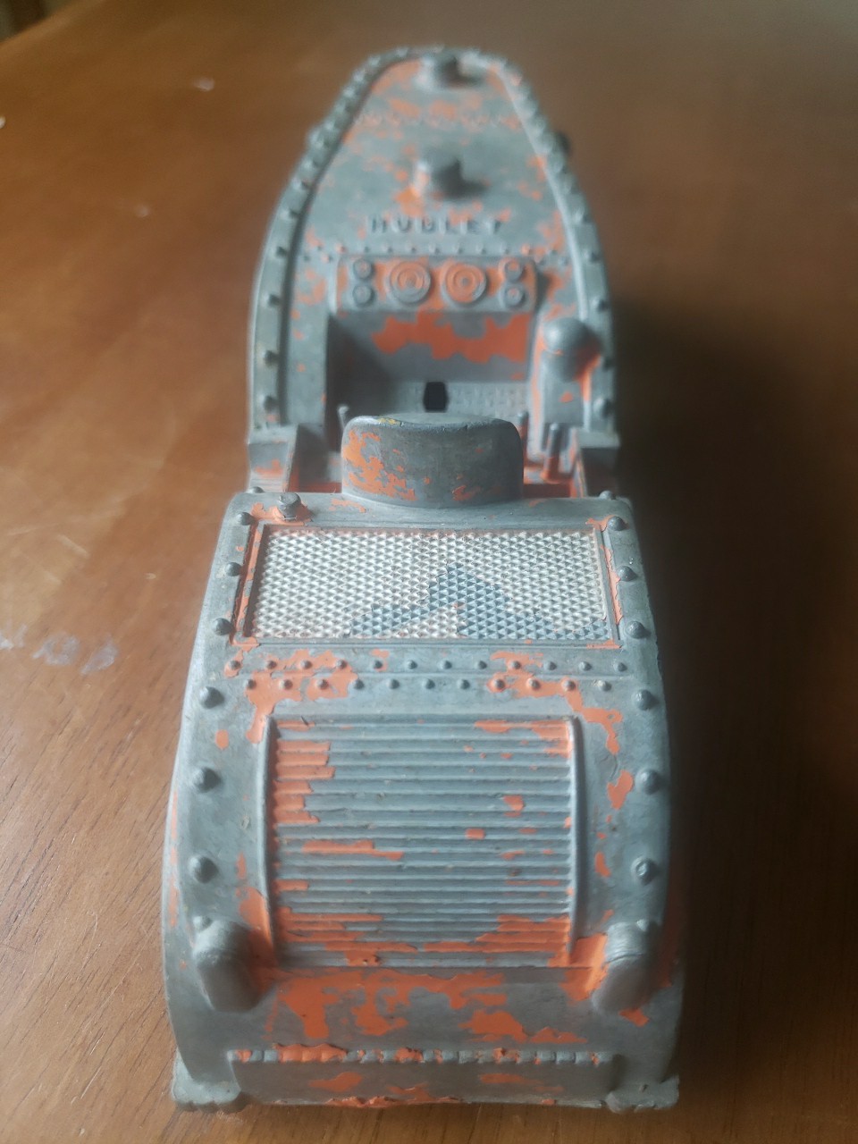 Vintage Hubley cast metal Road Roller with Large Wood Wheels, Steers