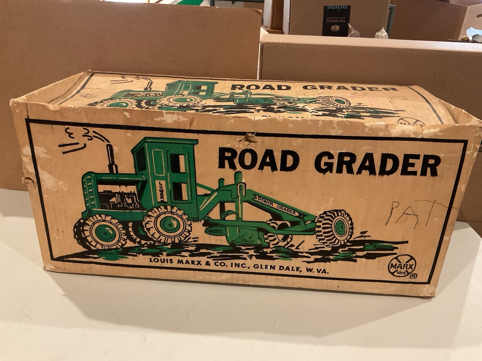 Vintage 1964 Louis Marx No. 1760 Pressed Steel Power Grader, Green, Original Box