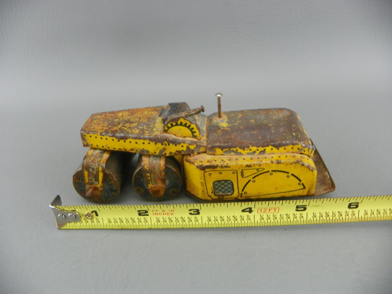 Vintage 1950’s Line Mar Marx Tin Litho 6″ Steam Roller Yellow Construction Japan