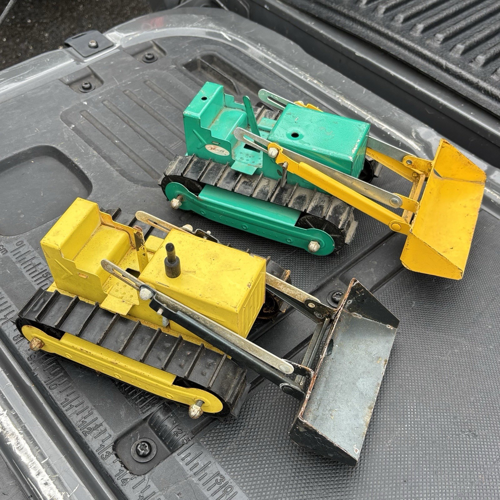 2 x Vintage Pressed Steel Structo Track Loader Bulldozers Toys