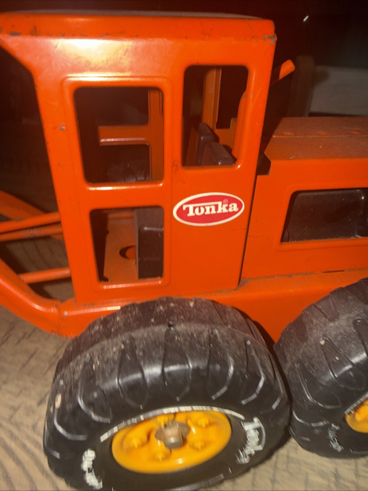 VINTAGE 1970’s TONKA METAL ROAD GRADER TOY ORANGE 17” MR-970 TIRES