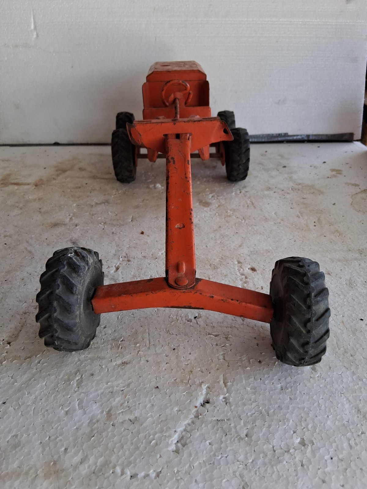 Vintage Structo Road Grader Orange, Pressed Steel