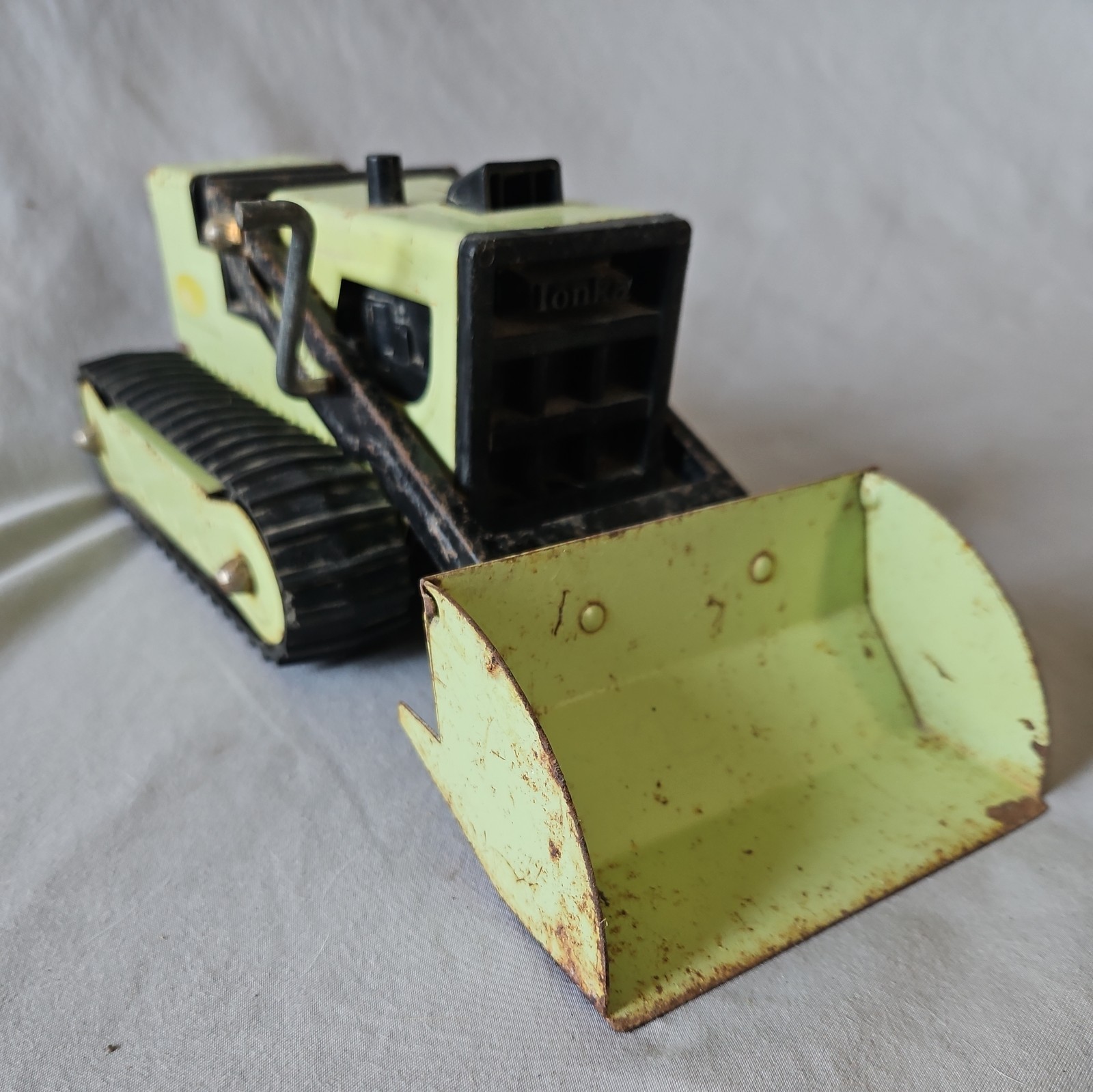 Vintage TONKA T-6 Front end Loader Excavator 1970s Green Steel Bulldozer Digger