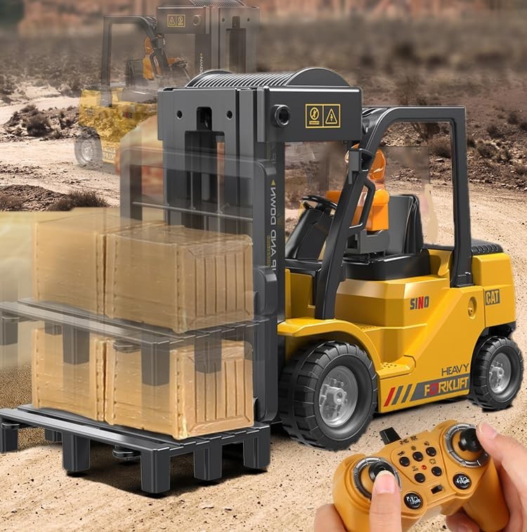 2-in-1 RC Forklift Toy with Light, Sound & Spray – Remote Control Construction V
