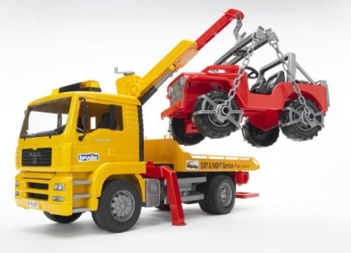 Bruder 02750 Man TGA Tow Truck with Cross Country Vehicle