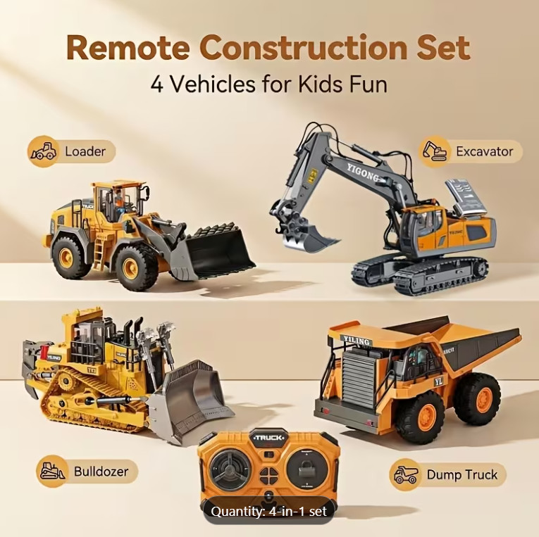 YIGONG 1:24 RC Construction Vehicle Set Pack of 4 2.4GHz Alloy New