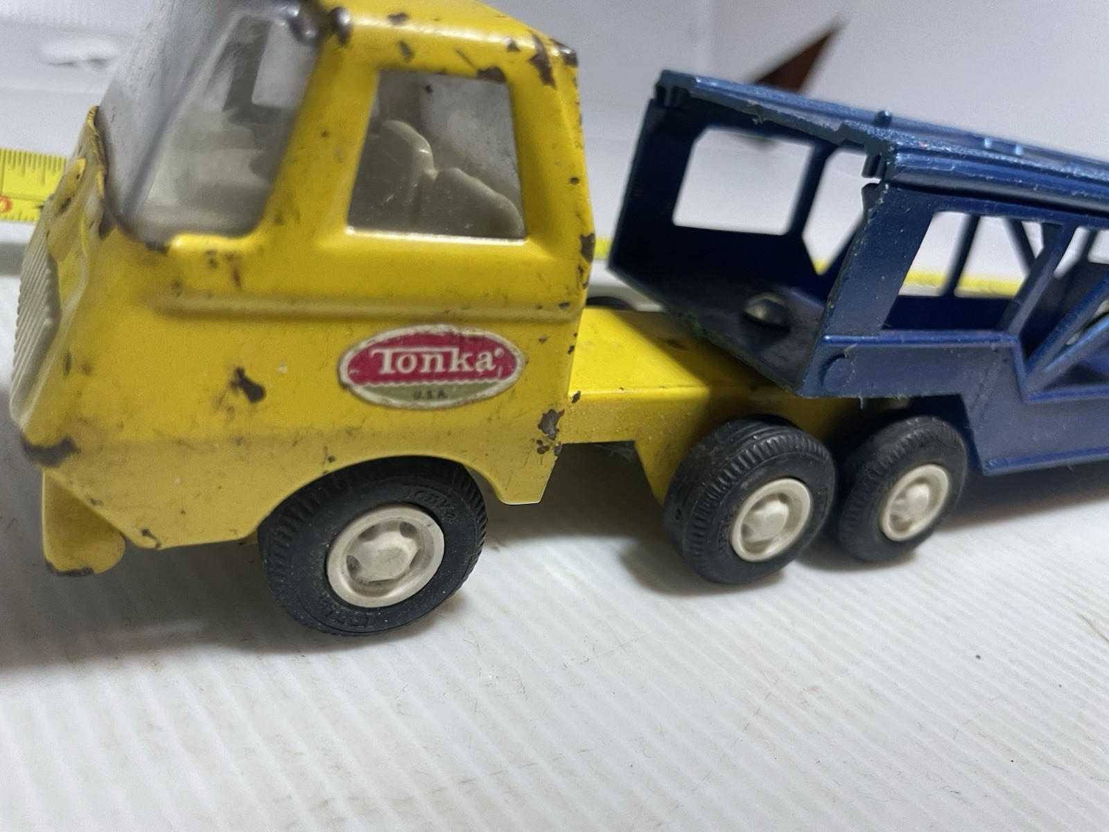vintage pressed steel Tonka car carrier truck from the 1960s or 1970s