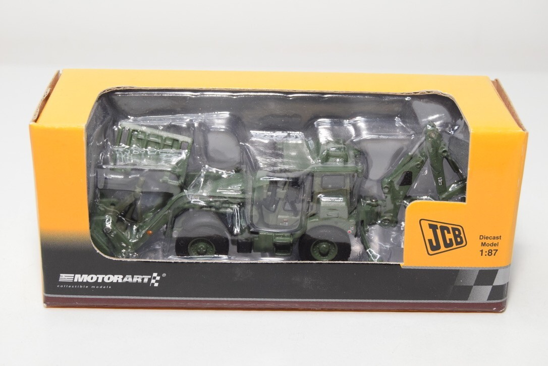 B68 1:87 MOTORART 13479 JCB HMEE BACKHOE LOADER CRANE SHOVEL ARMY GREEN MIB 4