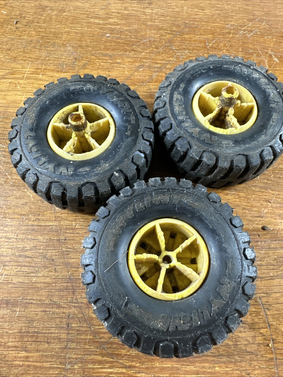 Vintage Nylint Wheels BLACK TIRES YELLOW RIM FOR TRUCKS 3 1/8” Lot Of 3