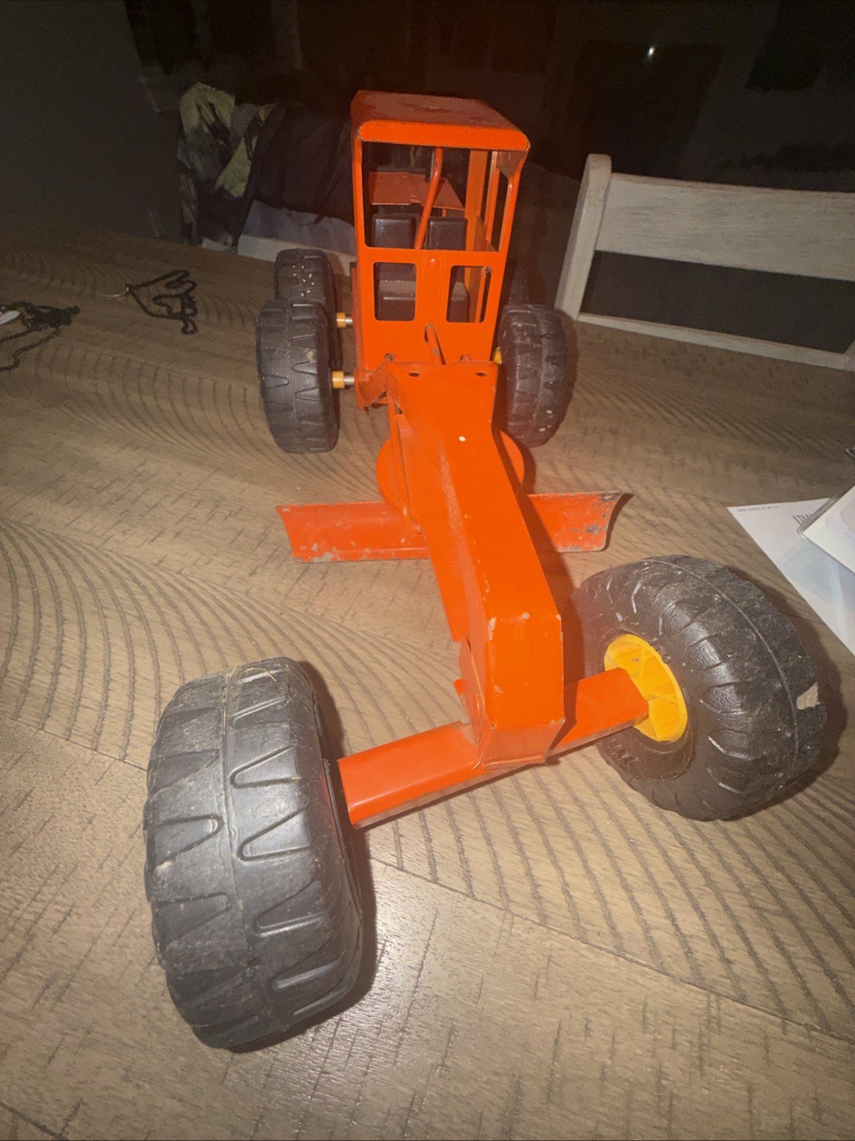 VINTAGE 1970’s TONKA METAL ROAD GRADER TOY ORANGE 17” MR-970 TIRES