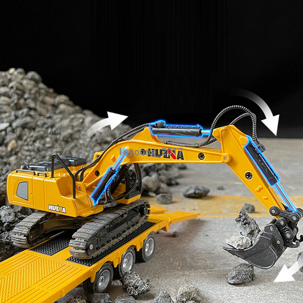 1:50 Flatbed Truck with Excavator Diecast Construction Toys Vehicle Playset Blue