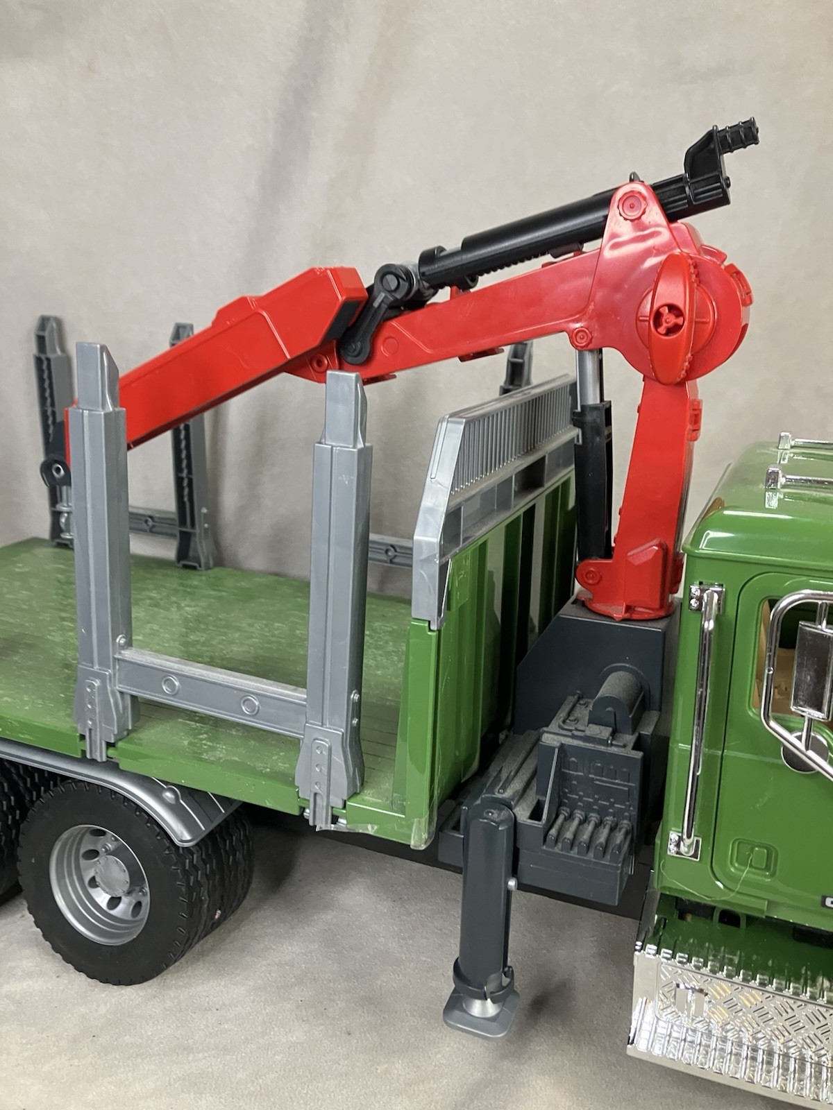 Bruder MACK Granite Timber Truck with Loading Crane, End Of Crane Missing,