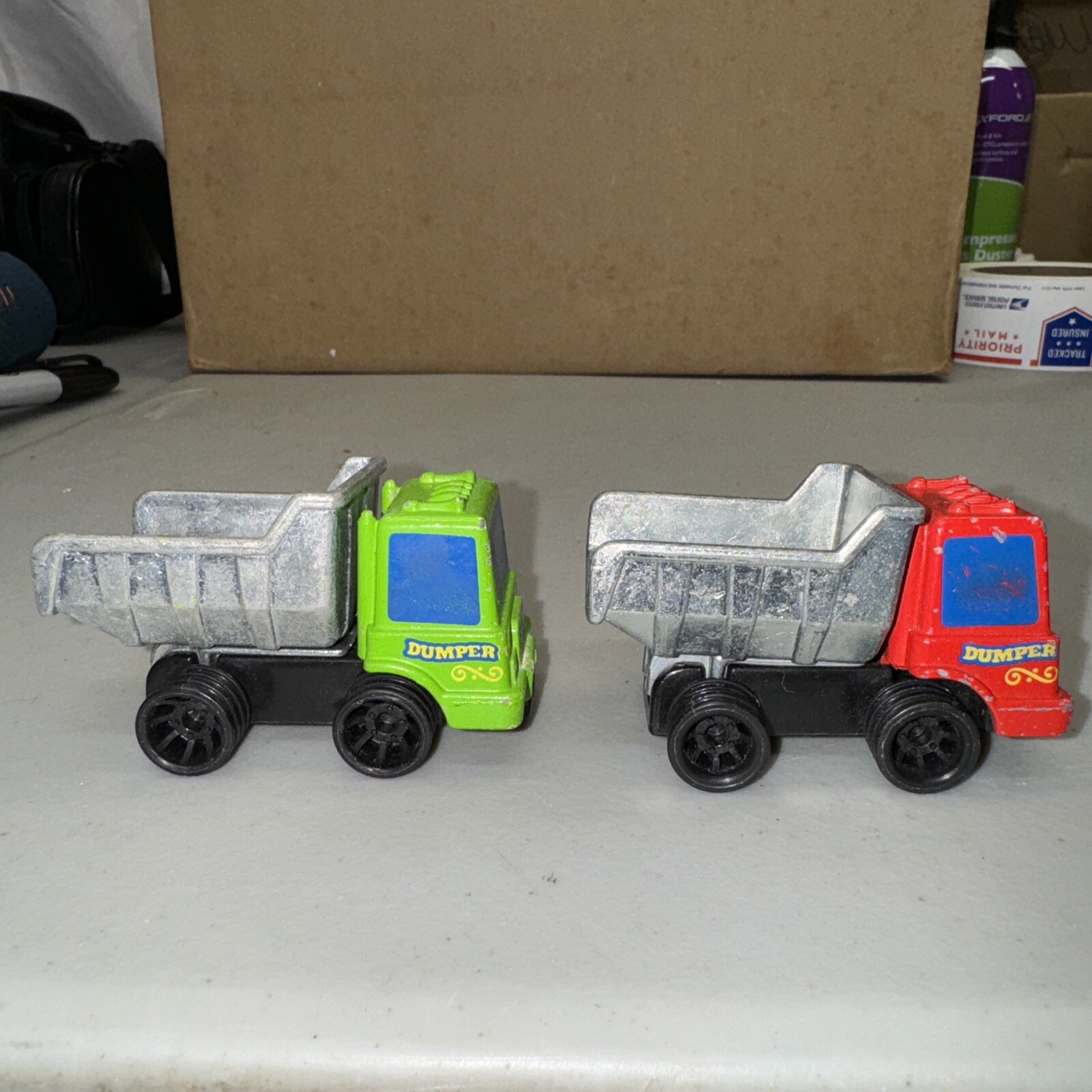 Vintage 70s Die Cast Metal Mattel Dump Truck Dumper Toy Green/Silver + Red