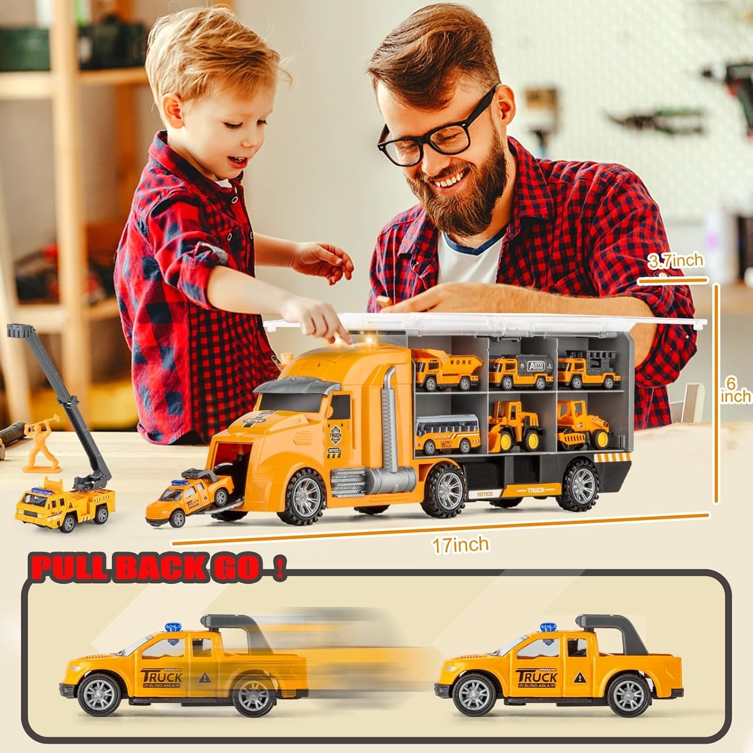 Imaginative 25-Piece Pull Back Construction Truck Playset for Ages 3-7