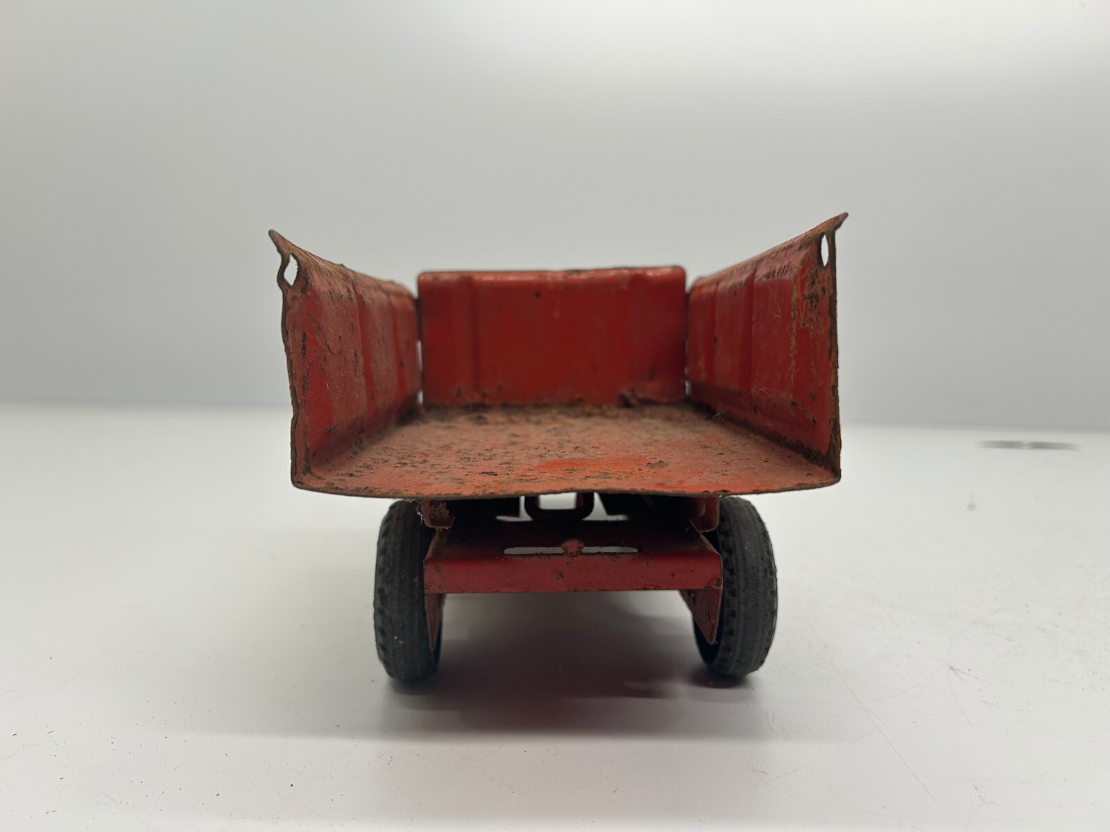Vtg Buddy L c1960s Dump Truck Pressed Steel Toy Car Red 15″