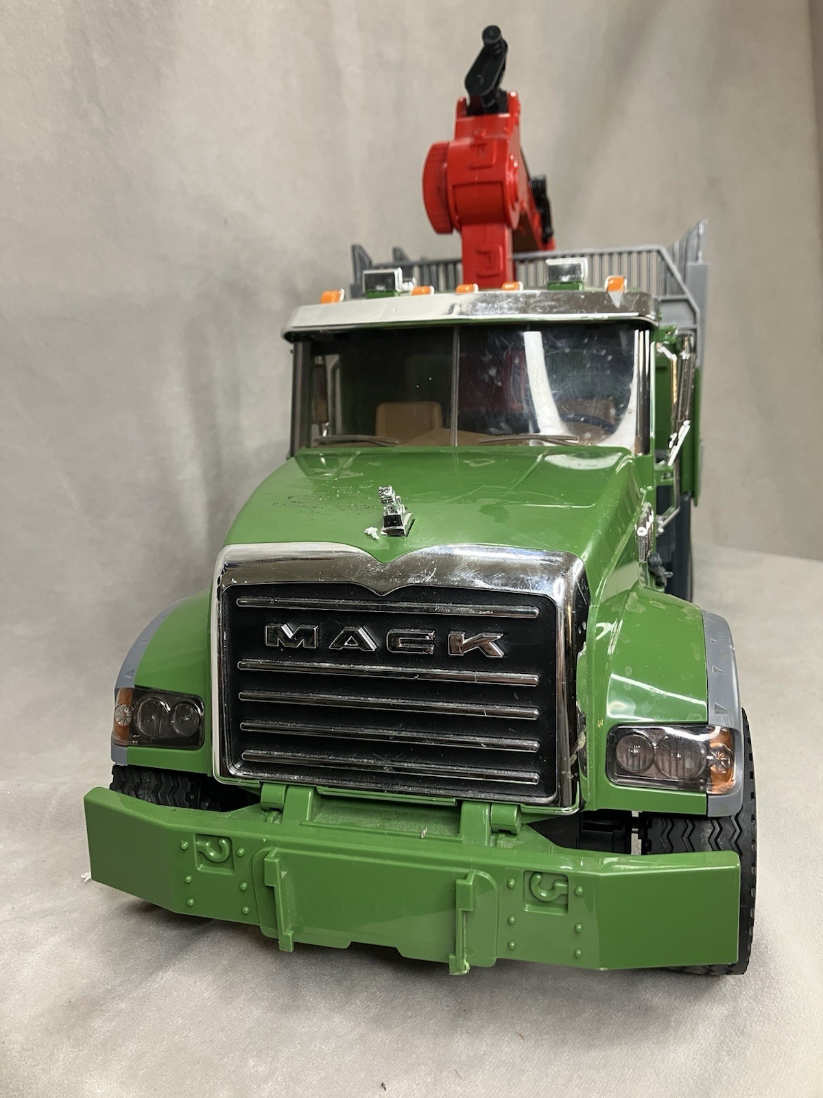 Bruder MACK Granite Timber Truck with Loading Crane, End Of Crane Missing,