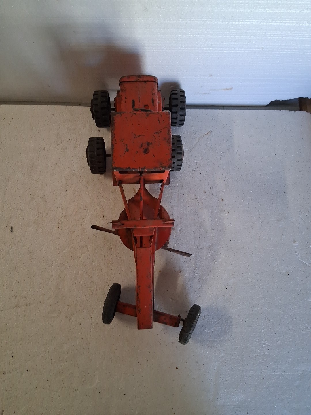 Vintage Marx 1950s Orange Lumar Power Road Grader Pressed Steel Toy USA NICE