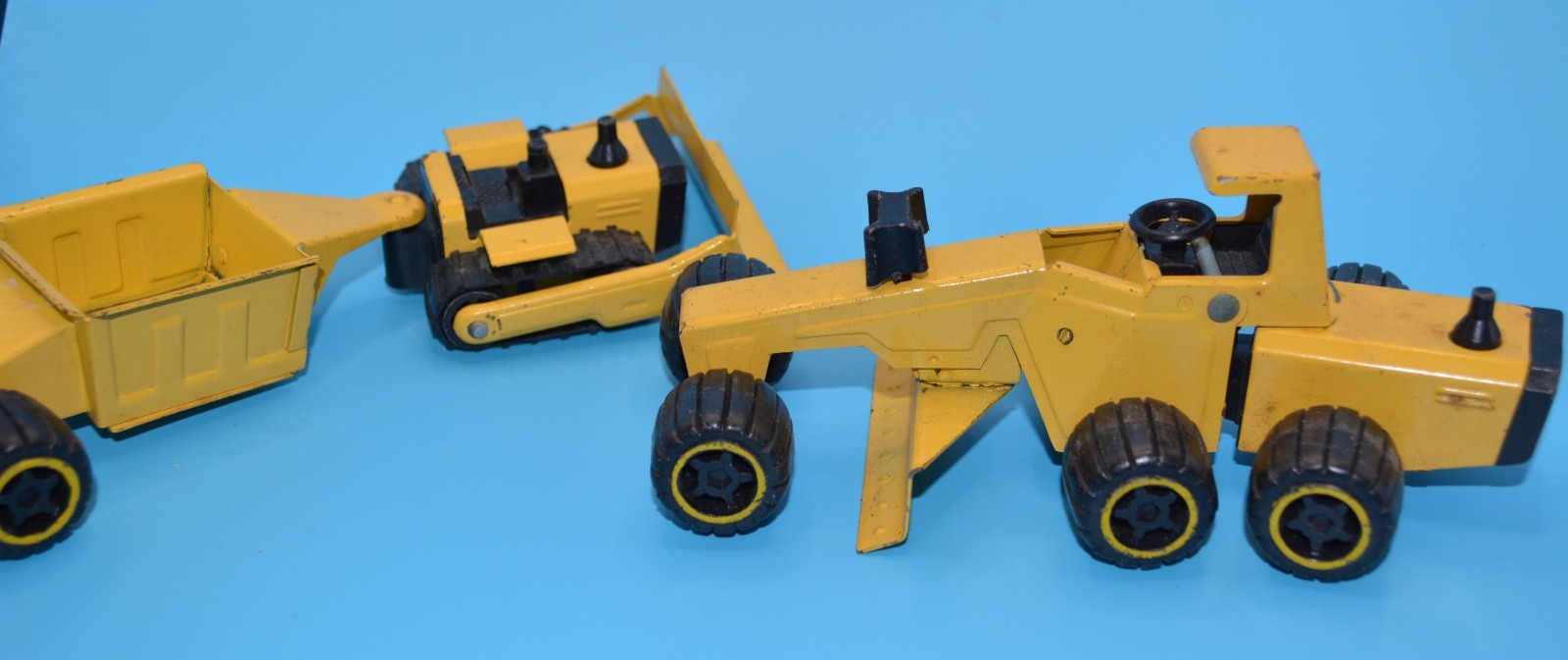 Vintage Buddy L Metal Construction Equipment Lot Grader Dozer Dump Trailer Toy