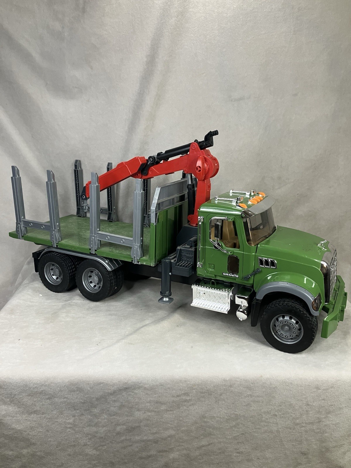 Bruder MACK Granite Timber Truck with Loading Crane, End Of Crane Missing,