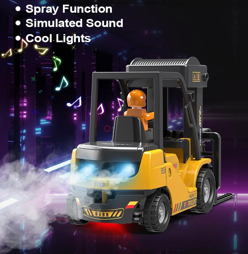 11 Channel RC Forklift – 1:24 Scale Construction Truck Toy, Yellow, 3+ Years